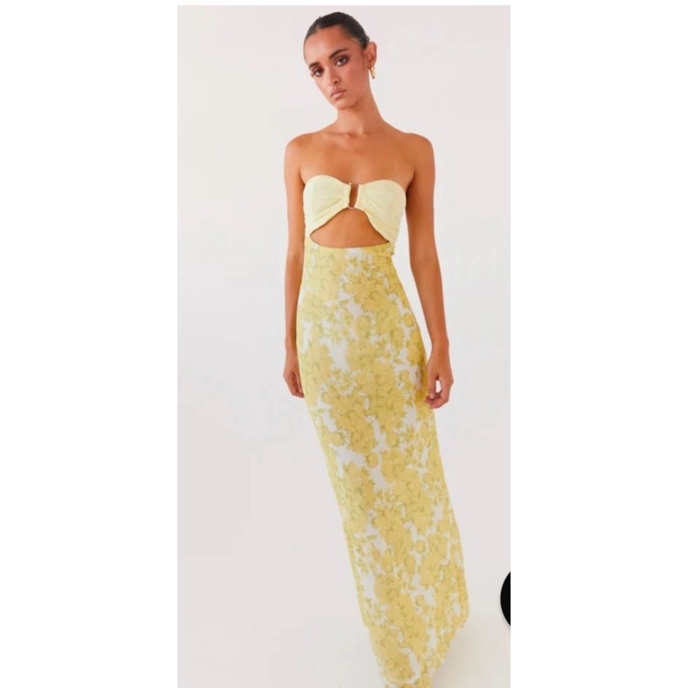 Peppermayo Tropicana Maxi Dress Size 4 Yellow Floral Cutout Strapless NWT Euro - Picture 12 of 12